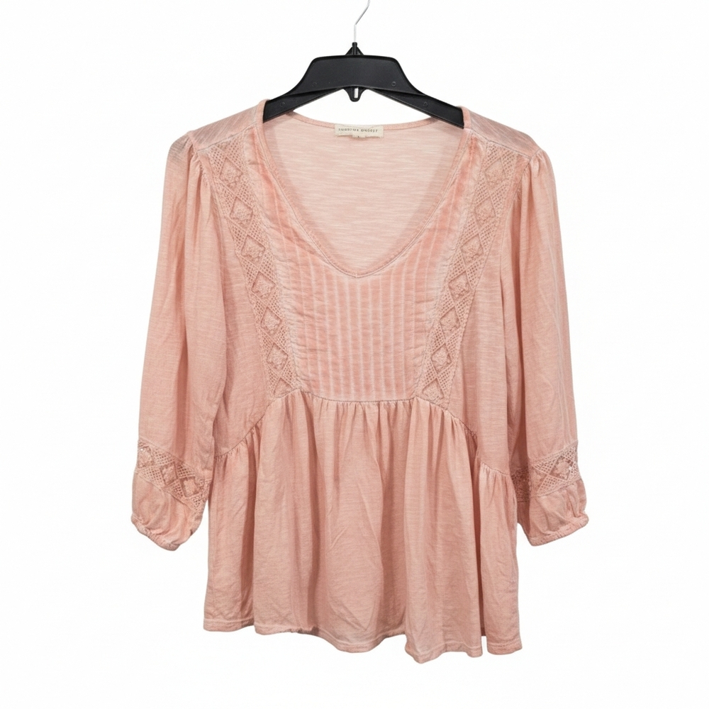 Farmers Market Boho Peasant Blush Pink Lace Blouse